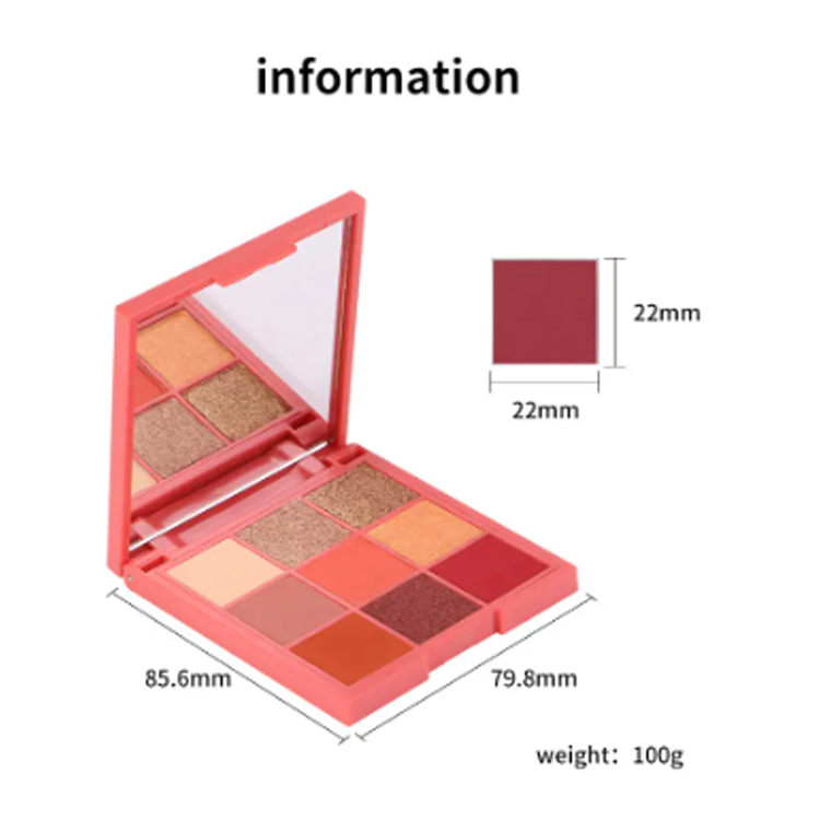 Make -up trblietavý matný 9 farebných štvorcových očných tieňov paleta